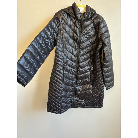 Black Puffer Down Winter Jacket Long Packable Quilted womens L Calvin Klein Y2K - Picture 15 of 16